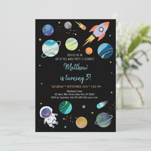 Astronaut Outer Space Birthday Kaart (Staand voorkant)