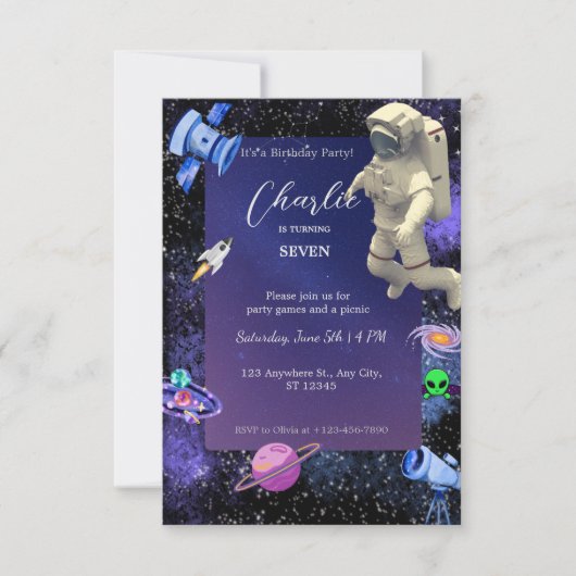 Astronaut Outer Space Birthday Kaart (Voorkant)