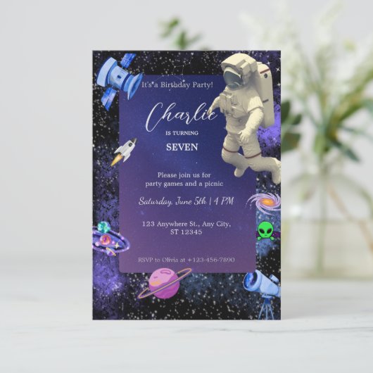 Astronaut Outer Space Birthday Kaart (Staand voorkant)