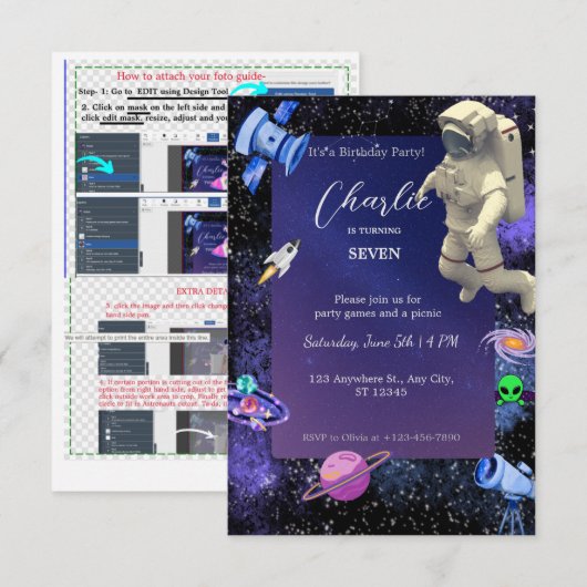 Astronaut Outer Space Birthday Kaart (Voorkant / Achterkant)