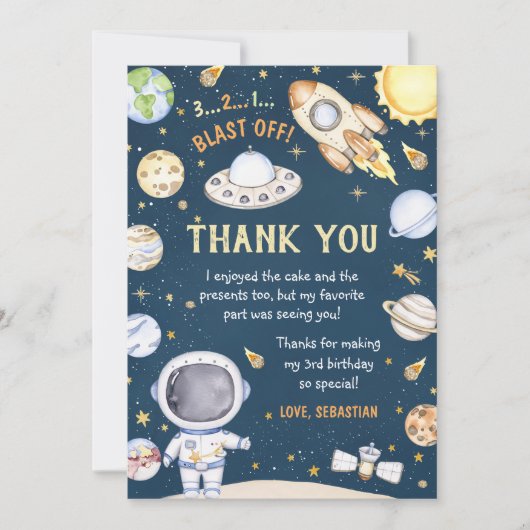 Astronaut Outer Space Birthday Party Bedankkaart (Voorkant)