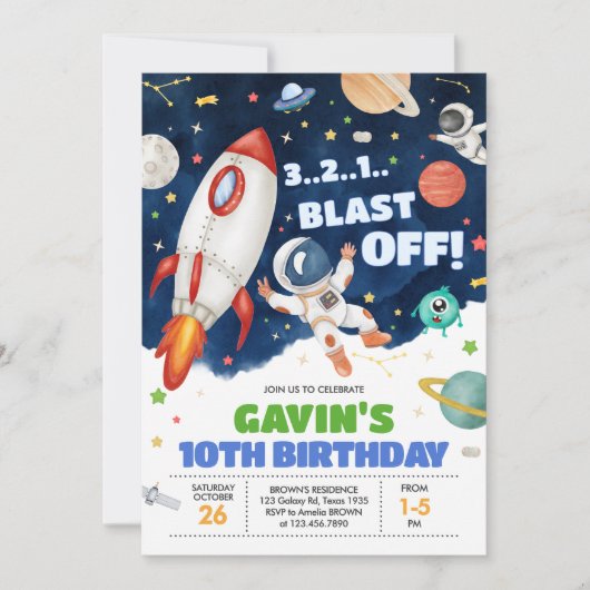 Astronaut Outer Space Birthday Party Kaart (Voorkant)