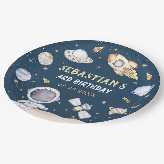 Astronaut Outer Space Birthday Party Papieren Bordje (Gekanteld)