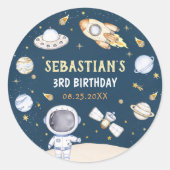 Astronaut Outer Space Birthday Party Ronde Sticker (Voorkant)