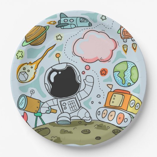 Astronaut Outer Space Birthday Party Theme Papieren Bordje (Voorkant)