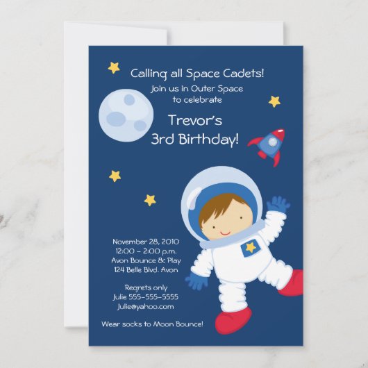 Astronaut OUTER SPACE Birthday Uitnodiging (Voorkant)
