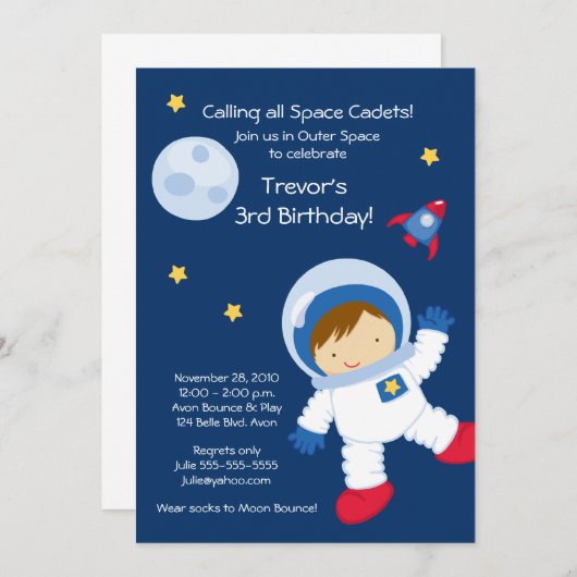 Astronaut OUTER SPACE Birthday Uitnodiging (Voorkant / Achterkant)