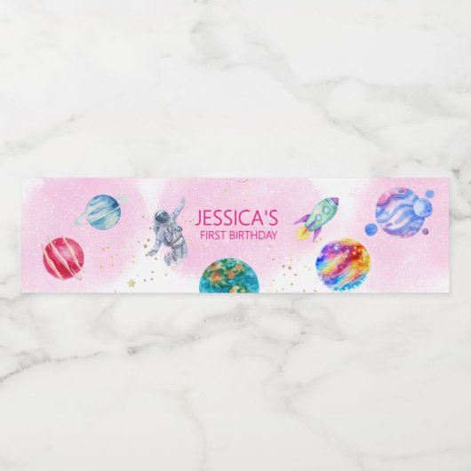 Astronaut Outer Space Birthday Waterfles Etiket (Enkel label)