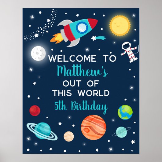 Astronaut Outer Space Birthday Welkom Poster (Voorkant)