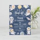 Astronaut Outer Space Blast Off Safari Verjaardag Kaart (Staand voorkant)