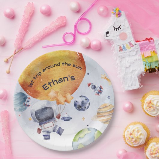 Astronaut Outer Space Boy 1e Verjaardagsfeest Papieren Bordje (Feest)