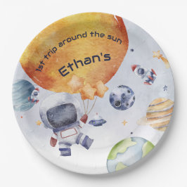 Astronaut Outer Space Boy 1e Verjaardagsfeest Papieren Bordje