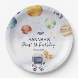 Astronaut Outer Space Boy 1e Verjaardagsfeest Papieren Bordje