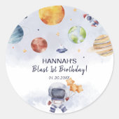 Astronaut Outer Space Boy 1e Verjaardagsfeest Ronde Sticker (Voorkant)