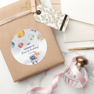 Astronaut Outer Space Boy 1e Verjaardagsfeest Ronde Sticker