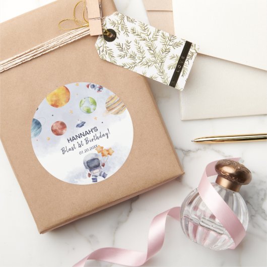 Astronaut Outer Space Boy 1e Verjaardagsfeest Ronde Sticker (Geschenken)