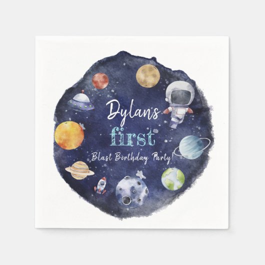 Astronaut Outer Space Boy 1e Verjaardagsfeest Servet (Voorkant)