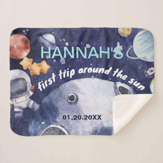 Astronaut Outer Space Boy 1e Verjaardagsfeest Sherpa Deken (Voorkant (horizontaal))