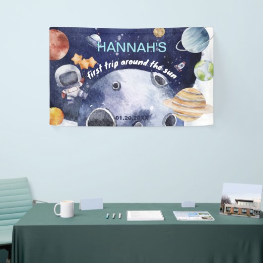 Astronaut Outer Space Boy 1e Verjaardagsfeest Spandoek (Beurs)