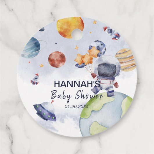 Astronaut Outer Space Boy Baby shower Party Bedankjes Labels (Achterkant)