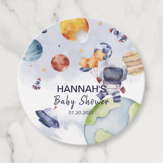 Astronaut Outer Space Boy Baby shower Party Bedankjes Labels (Voorkant)