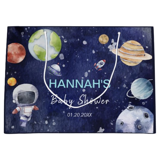 Astronaut Outer Space Boy Baby shower Party Groot Cadeauzakje (Voorkant)