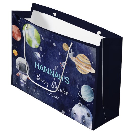 Astronaut Outer Space Boy Baby shower Party Groot Cadeauzakje (Voorkant Gekanteld)