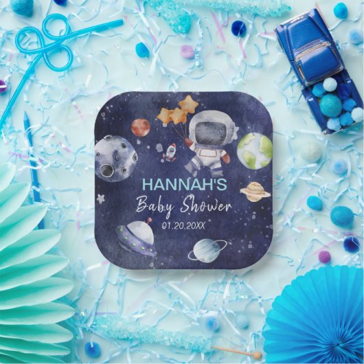 Astronaut Outer Space Boy Baby shower Party Papieren Bordje (Feest)
