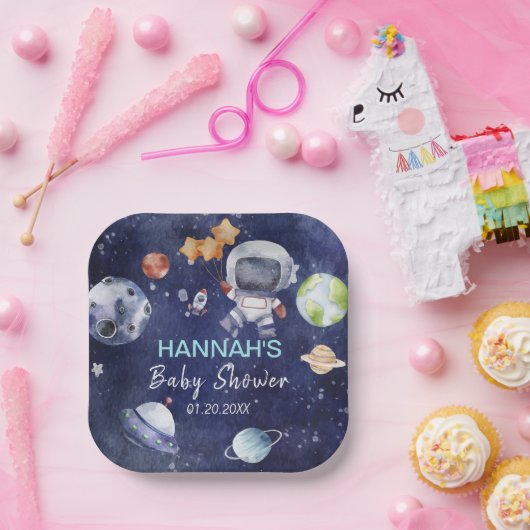 Astronaut Outer Space Boy Baby shower Party Papieren Bordje (Feest)
