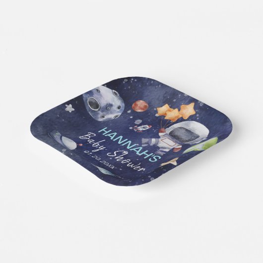 Astronaut Outer Space Boy Baby shower Party Papieren Bordje (Gebogen)