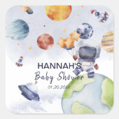 Astronaut Outer Space Boy Baby shower Party Vierkante Sticker (Voorkant)