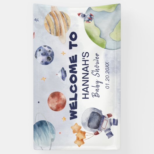 Astronaut Outer Space Boy Baby shower Welkom Spandoek (Verticaal)