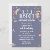 Astronaut Outer Space Boy Birthday Invitation Kaart (Voorkant)