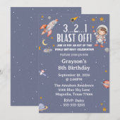 Astronaut Outer Space Boy Birthday Invitation Kaart (Voorkant / Achterkant)