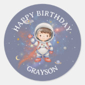 Astronaut Outer Space Boy Birthday Ronde Sticker (Voorkant)