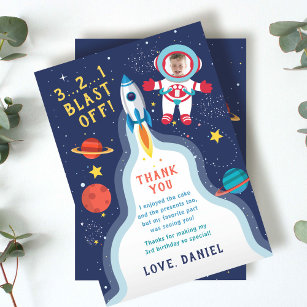 Astronaut Outer Space Boy Foto Birthday Bedankkaart