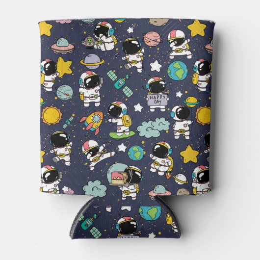 Astronaut Outer Space Cartoon Blikjeskoeler (Voorkant)