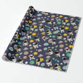 Astronaut Outer Space Cartoon Cadeaupapier (Uitgerold)