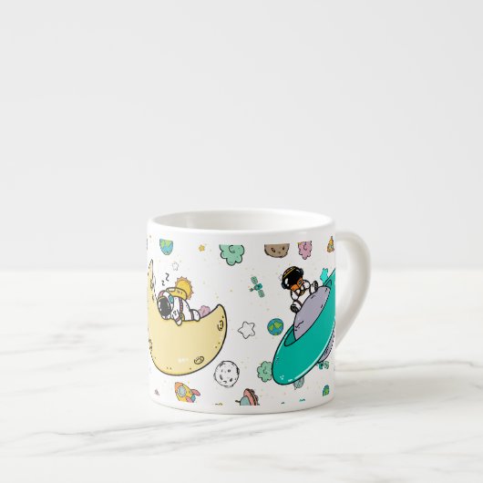Astronaut Outer Space Cartoon Espresso Kop (Voorkant rechts)