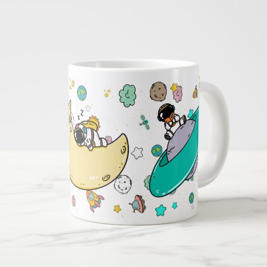 Astronaut Outer Space Cartoon Grote Koffiekop (Voorkant rechts)