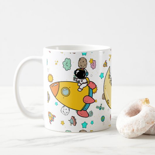 Astronaut Outer Space Cartoon Koffiemok (Met donut)