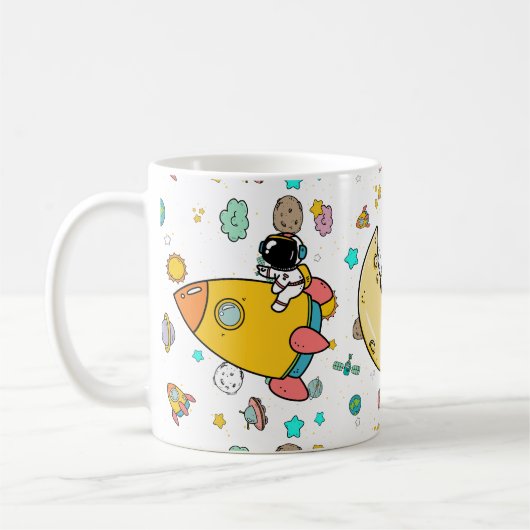 Astronaut Outer Space Cartoon Koffiemok (Links)