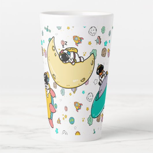 Astronaut Outer Space Cartoon Latte Mok (Voorkant)