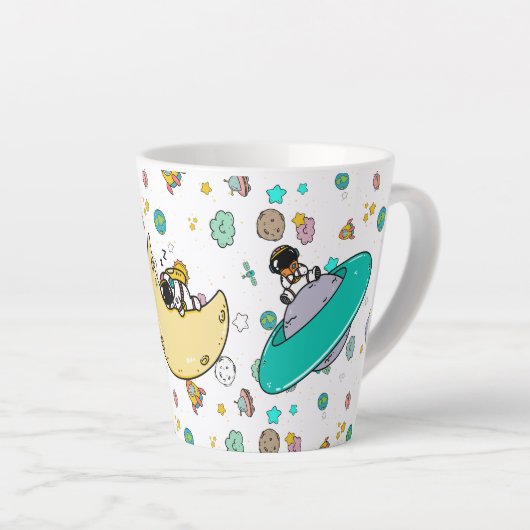Astronaut Outer Space Cartoon Latte Mok (Rechterhoek)