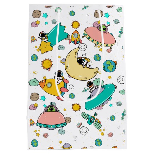 Astronaut Outer Space Cartoon Medium Cadeauzakje (Achterkant)