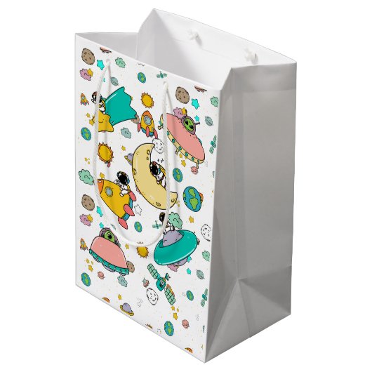 Astronaut Outer Space Cartoon Medium Cadeauzakje (Achterkant Gekanteld)