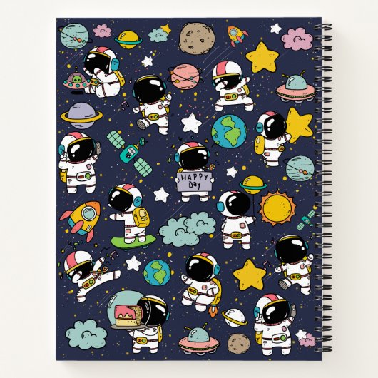 Astronaut Outer Space Cartoon Notitieboek (Achterkant)