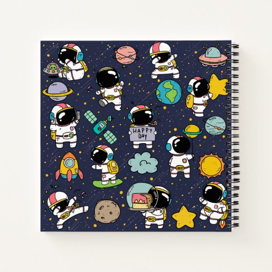 Astronaut Outer Space Cartoon Notitieboek (Achterkant)