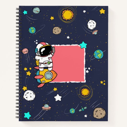 Astronaut Outer Space Cartoon Notitieboek (Voorkant)
