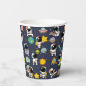 Astronaut Outer Space Cartoon Papieren Bekers (Voorkant)
